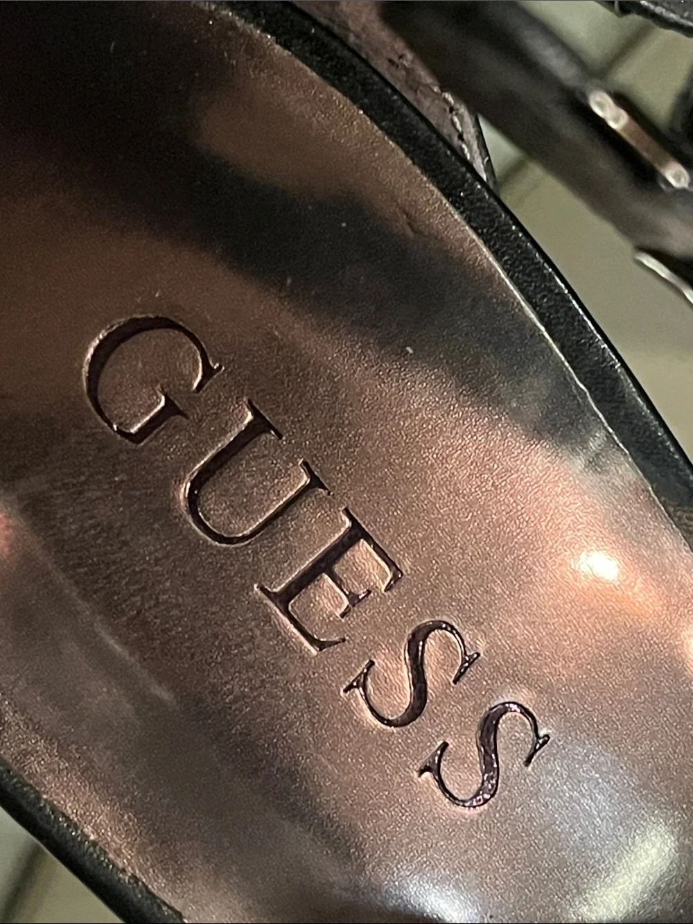 Guess by Marciano Glossy Black Leather Strappy Stiletto Sandals 8.5